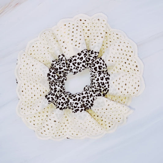 Crochet Embellished Cheetah Hair Scrunch