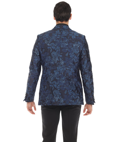 Men's Drake Blue Peak Lapel Tuxedo 1 Button 2 Vent Slim Fit Blazer