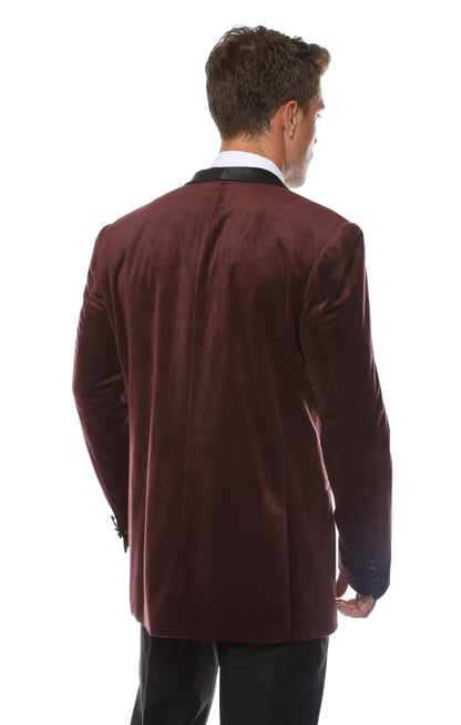 Enzo Burgundy Velvet Slim Fit Shawl Lapel Tuxedo Men's Blazer