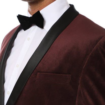 Enzo Burgundy Velvet Slim Fit Shawl Lapel Tuxedo Men's Blazer