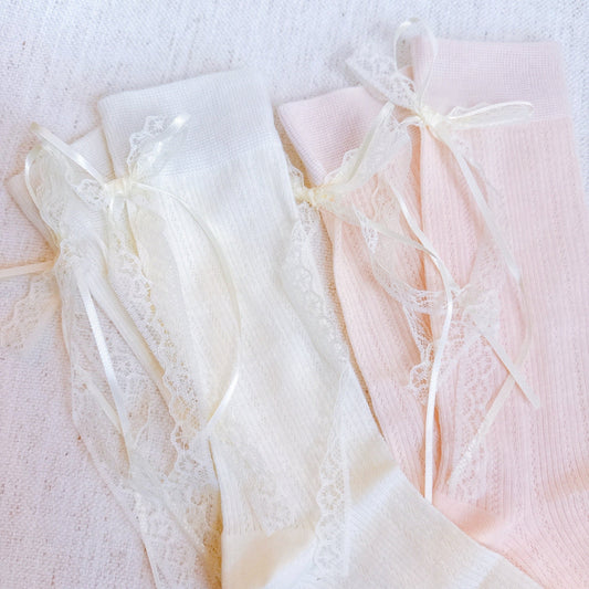 Lace and Satin Bow Back Socks Set of 2