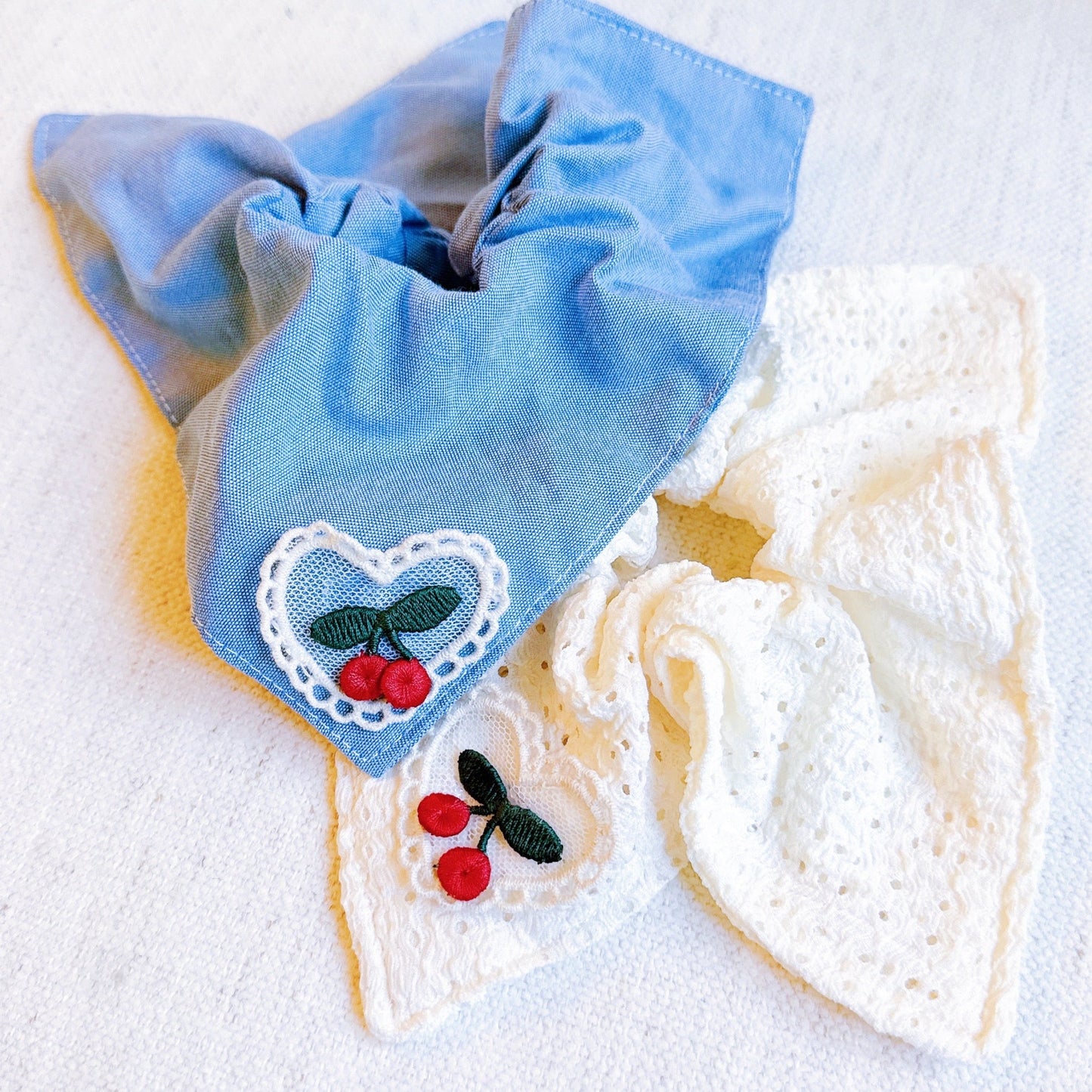 Love and Cherry Square Hair Scrunch Set of 2