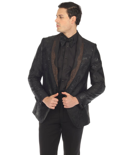 Men's Midnight Black Shawl Collar Tuxedo 1 Button 2 Vent Slim Fit Blazer