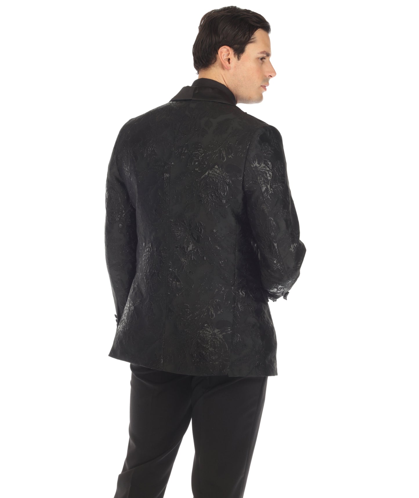 Men's Midnight Black Shawl Collar Tuxedo 1 Button 2 Vent Slim Fit Blazer