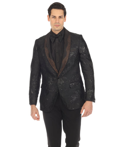 Men's Midnight Black Shawl Collar Tuxedo 1 Button 2 Vent Slim Fit Blazer