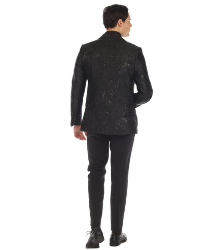 Men's Midnight Black Shawl Collar Tuxedo 1 Button 2 Vent Slim Fit Blazer