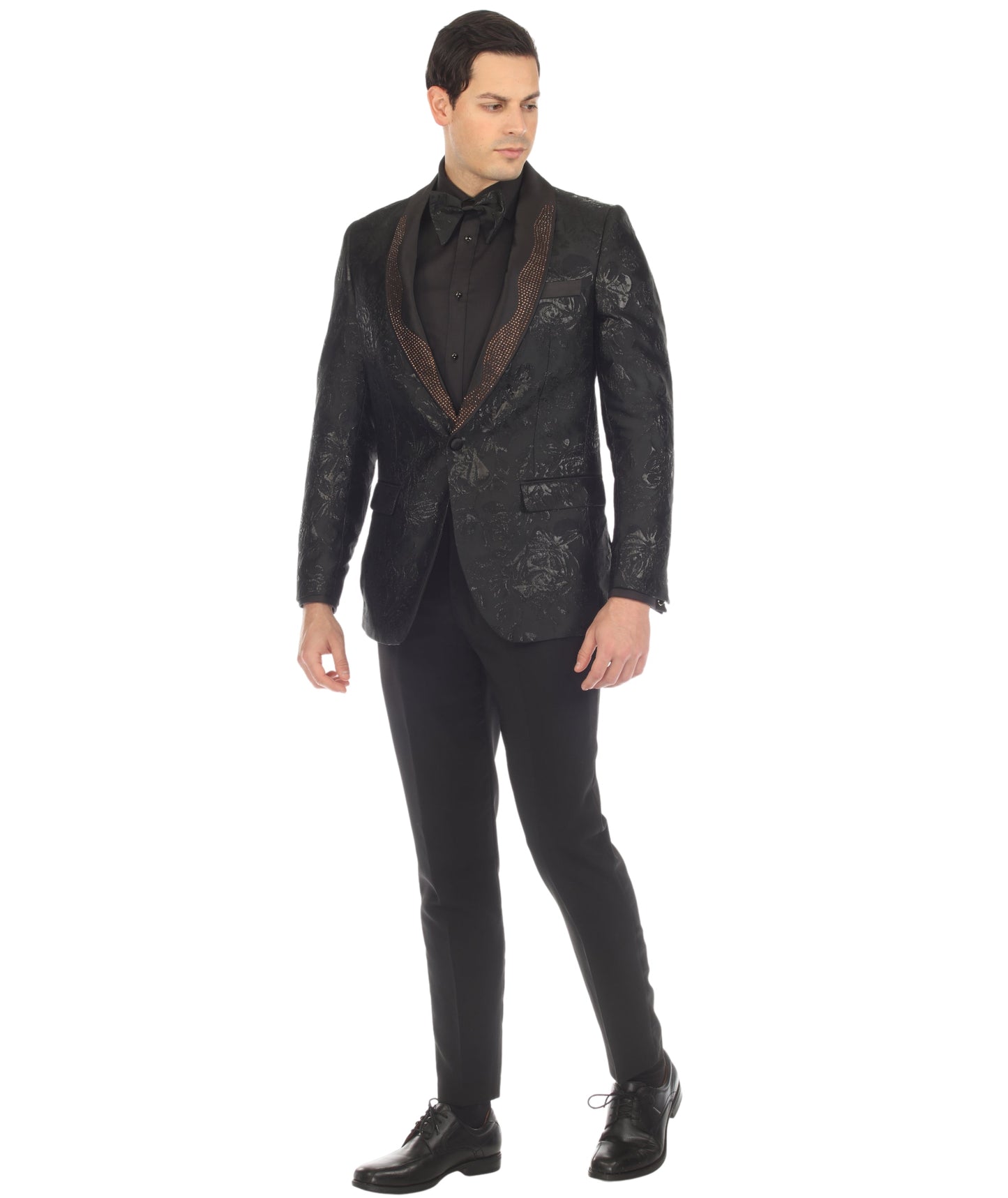 Men's Midnight Black Shawl Collar Tuxedo 1 Button 2 Vent Slim Fit Blazer