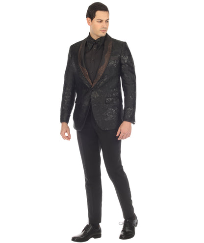 Men's Midnight Black Shawl Collar Tuxedo 1 Button 2 Vent Slim Fit Blazer
