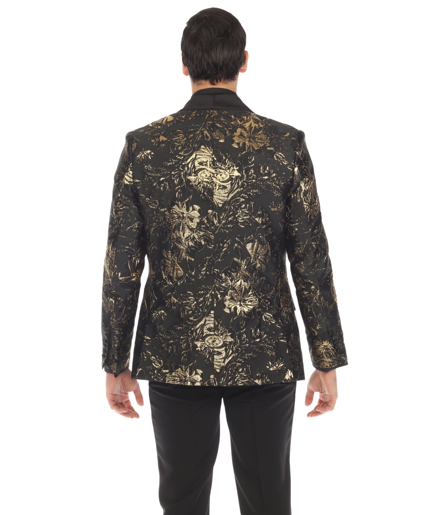 Men's Midnight Gold Shawl Collar Tuxedo 1 Button 2 Vent Slim Fit Blazer