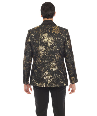 Men's Midnight Gold Shawl Collar Tuxedo 1 Button 2 Vent Slim Fit Blazer
