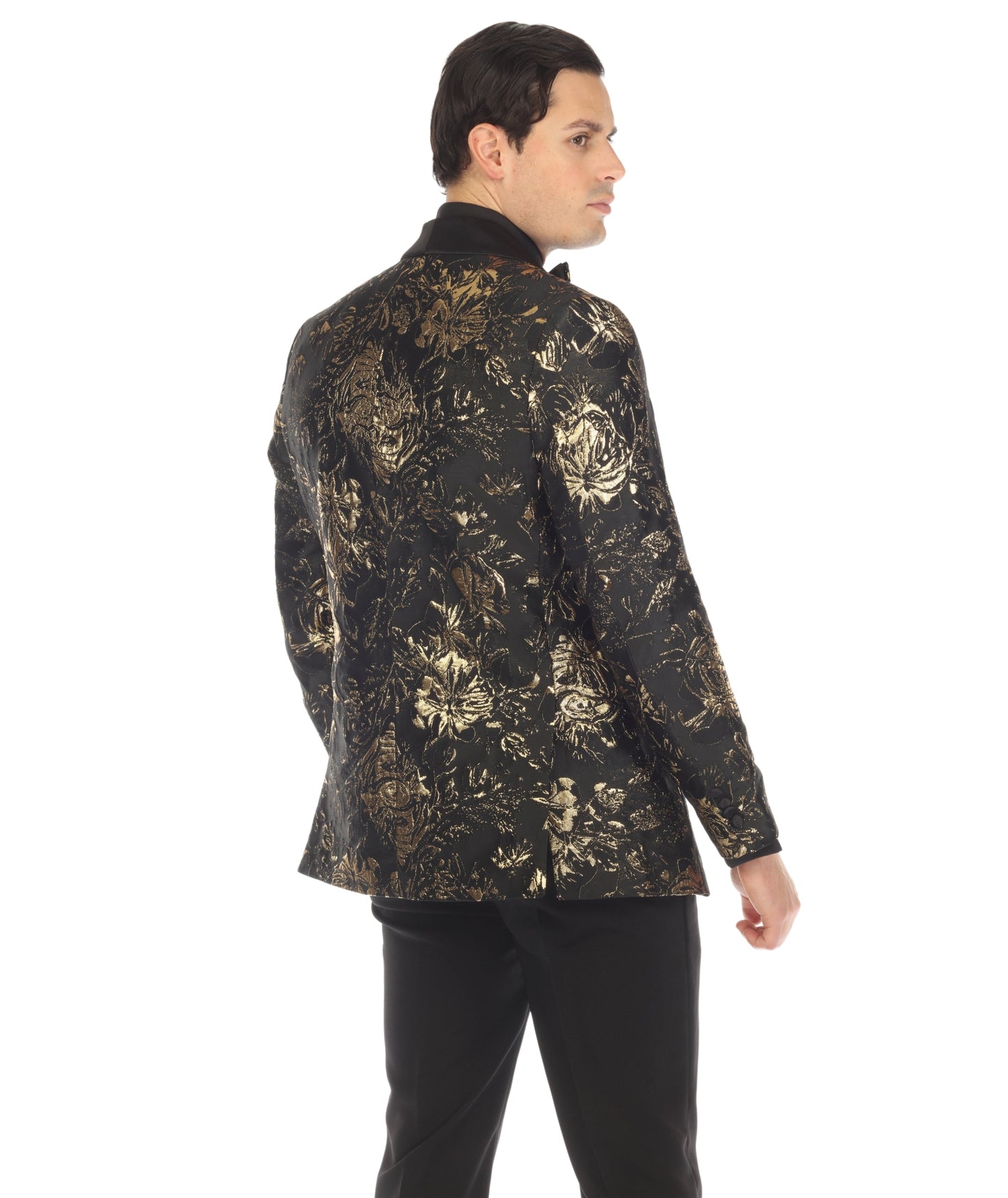 Men's Midnight Gold Shawl Collar Tuxedo 1 Button 2 Vent Slim Fit Blazer