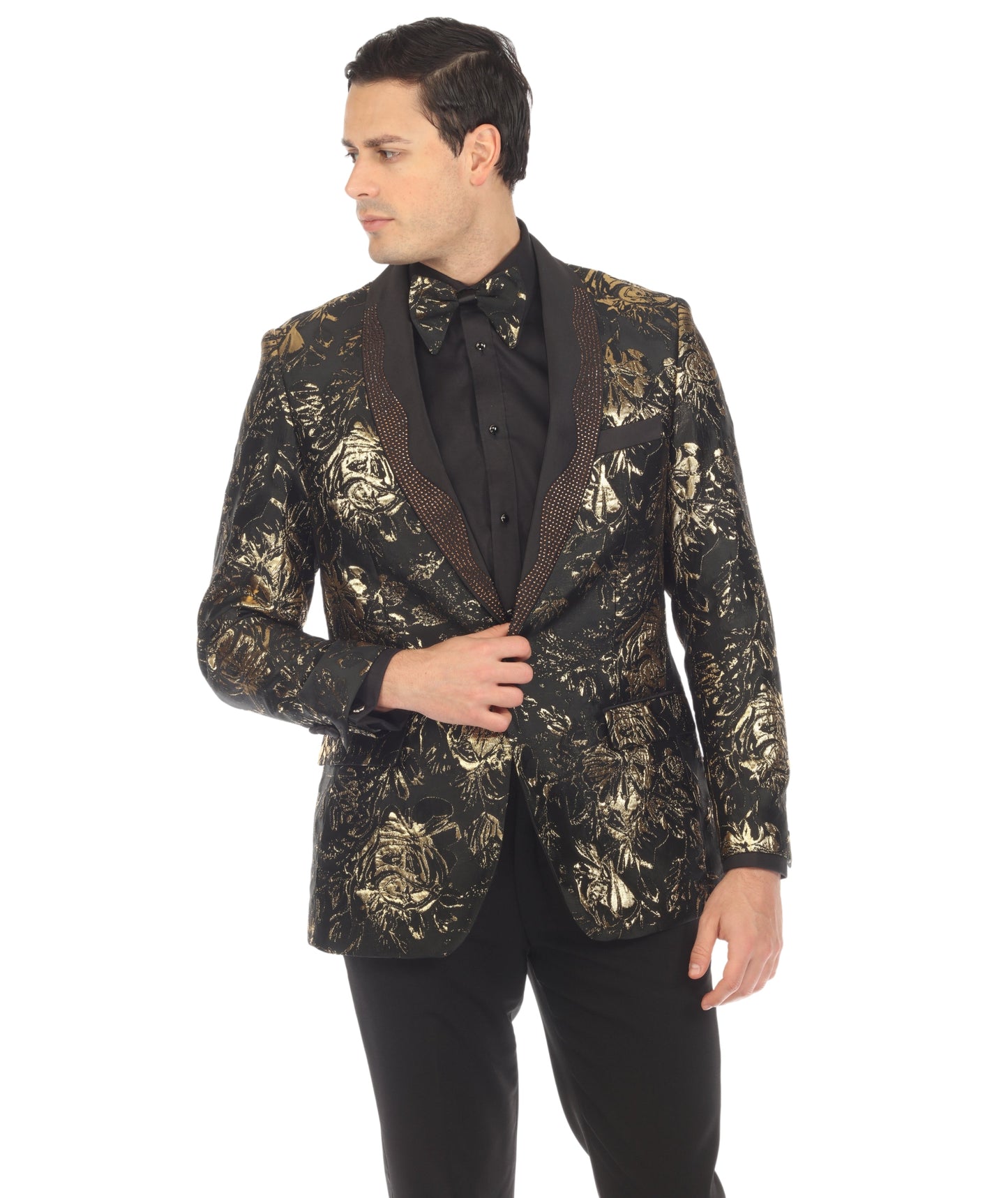 Men's Midnight Gold Shawl Collar Tuxedo 1 Button 2 Vent Slim Fit Blazer