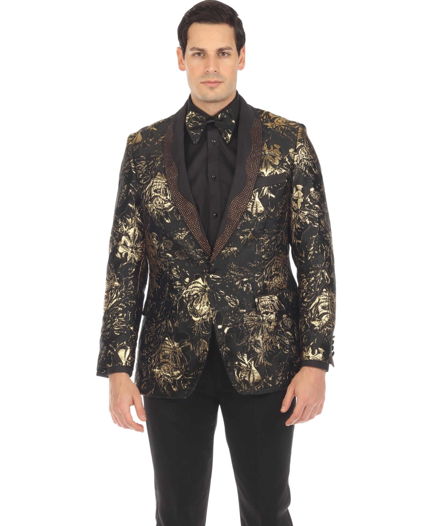 Men's Midnight Gold Shawl Collar Tuxedo 1 Button 2 Vent Slim Fit Blazer