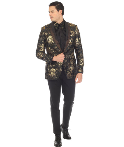 Men's Midnight Gold Shawl Collar Tuxedo 1 Button 2 Vent Slim Fit Blazer