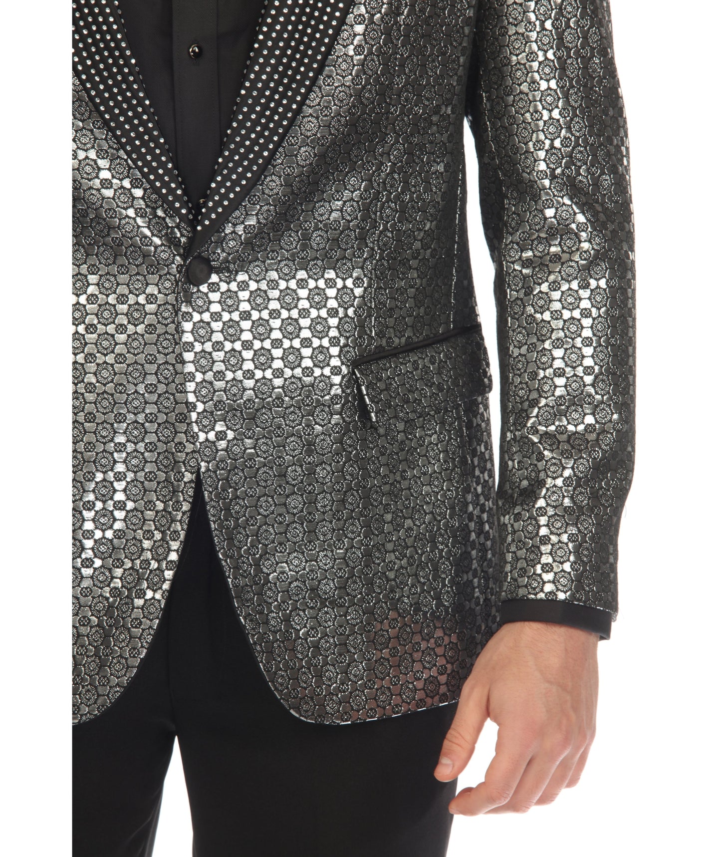 Men's Mojito Silver Shawl Collar Tuxedo 1 Button 2 Vent Slim Fit