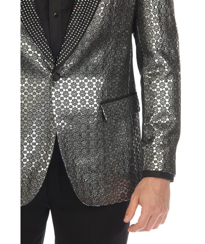 Men's Mojito Silver Shawl Collar Tuxedo 1 Button 2 Vent Slim Fit