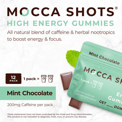 Mocca Shots Energy Gummies with Caffeine | 12-Pack - Mint Chocolate