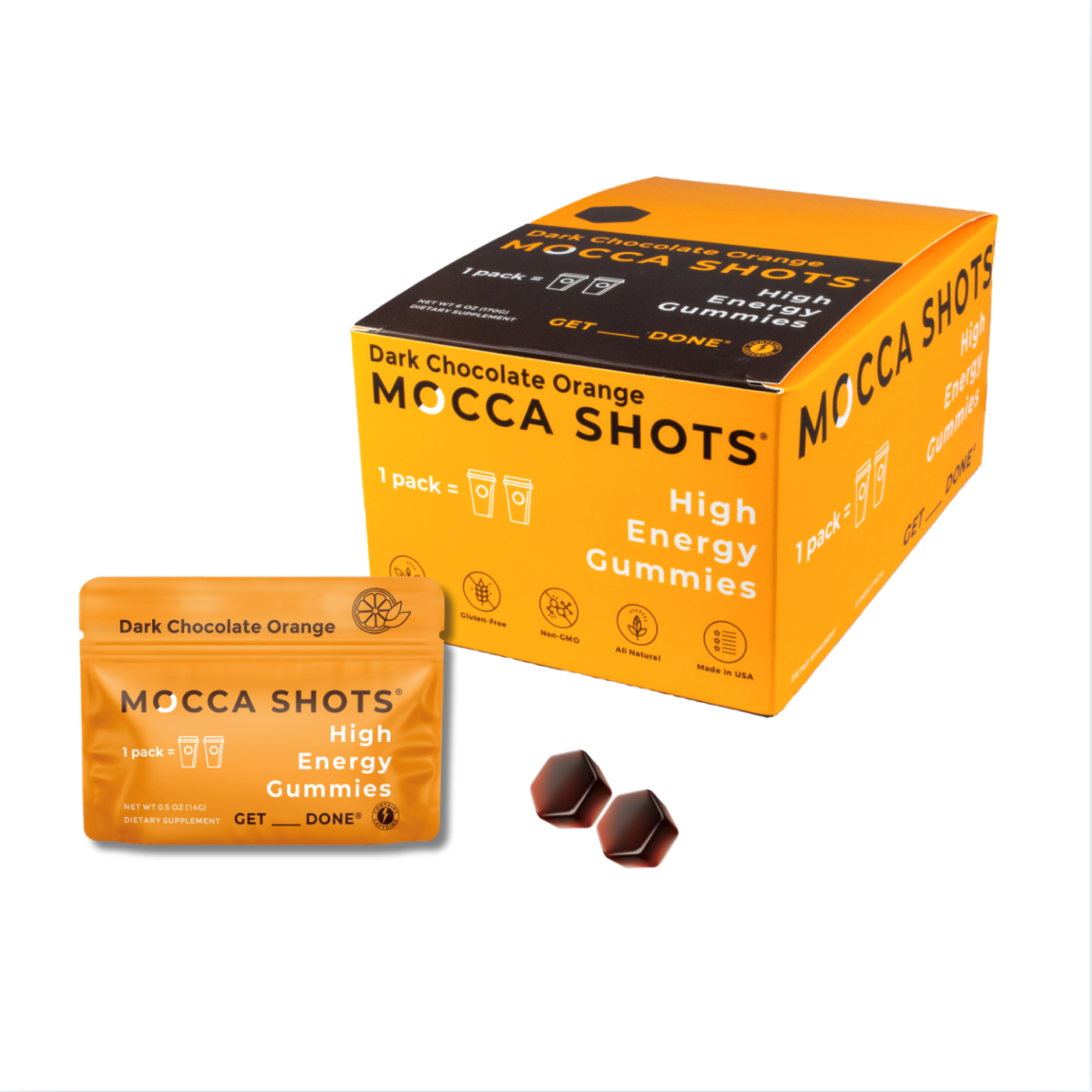 Mocca Shots Energy Gummies with Caffeine | 12-Pack - Dark Chocolate Orange