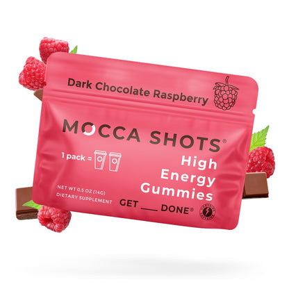 Mocca Shots Energy Gummies with Caffeine | 12-Pack - Dark Chocolate Raspberry