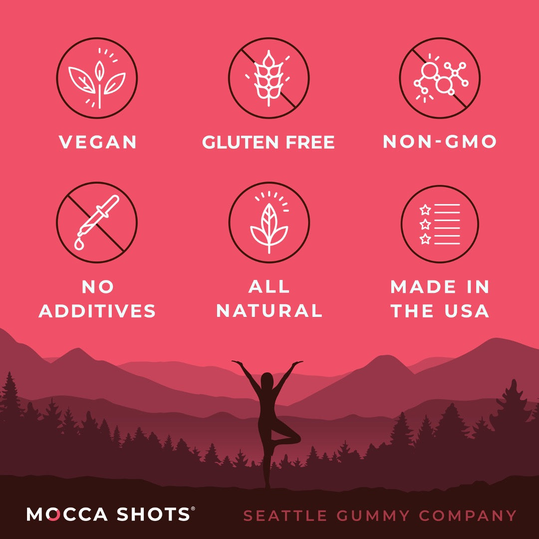Mocca Shots Energy Gummies with Caffeine | 12-Pack - Dark Chocolate Raspberry