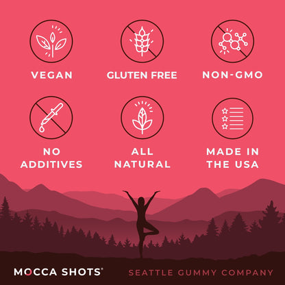 Mocca Shots Energy Gummies with Caffeine | 12-Pack - Dark Chocolate Raspberry