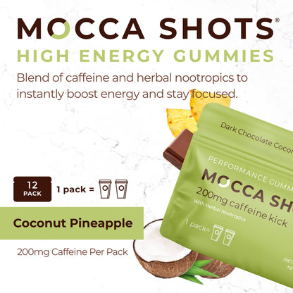 Mocca Shots Energy Gummies with Caffeine | 12-Pack - Coconut Pineapple