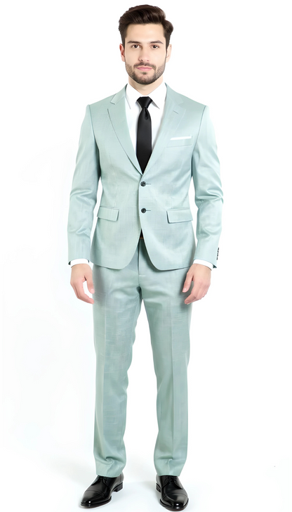 Slim Fit Two Button 3-Piece Sharkskin Business Suit – Moss Green