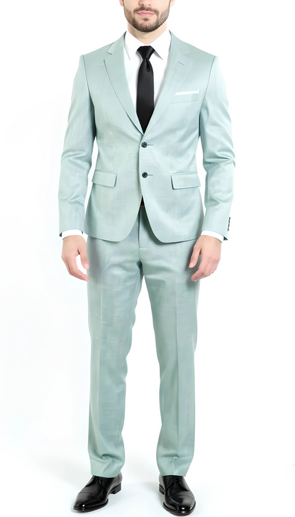 Slim Fit Two Button 3-Piece Sharkskin Business Suit – Moss Green