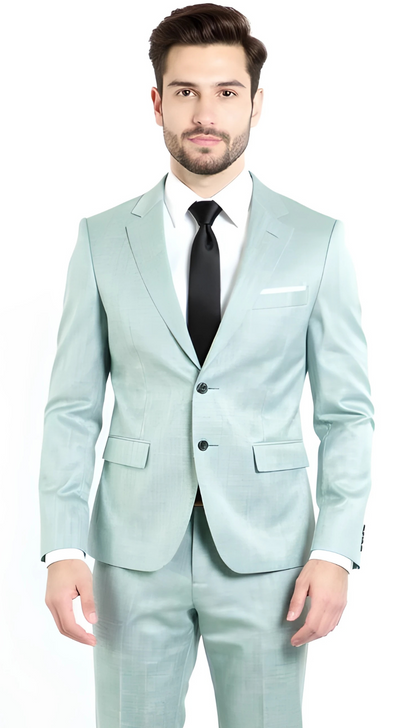 Slim Fit Two Button 3-Piece Sharkskin Business Suit – Moss Green