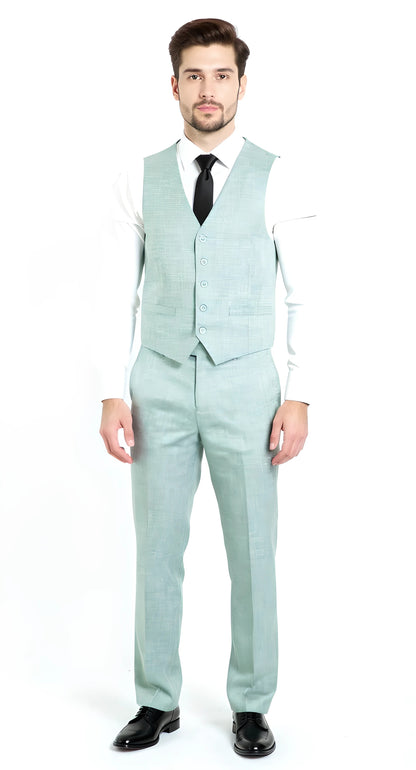 Slim Fit Two Button 3-Piece Sharkskin Business Suit – Moss Green