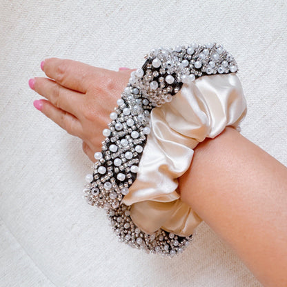 Pearls and Beads Satin Hair Scrunch