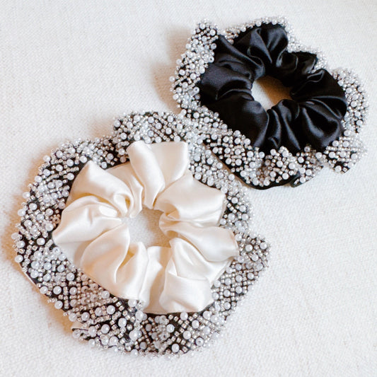 Pearls and Beads Satin Hair Scrunch