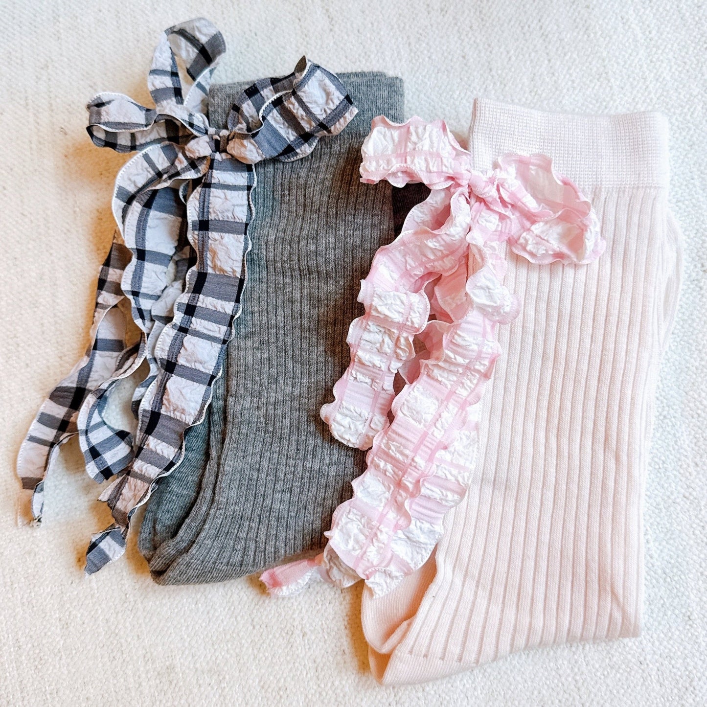 Plaid Ruffle Bow Socks Set of 2