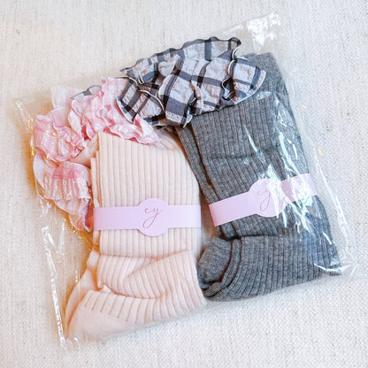 Plaid Ruffle Bow Socks Set of 2