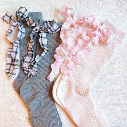 Plaid Ruffle Bow Socks Set of 2