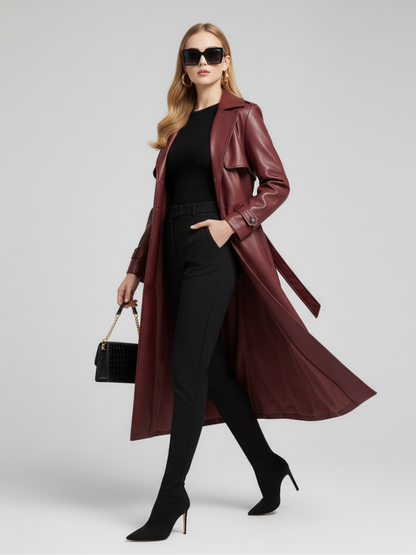 Plus-Size Long Leather-Style Windbreaker for Women, Red Hook, BYMANYC New York.