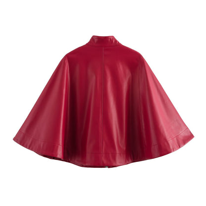 Red Leather-Style Short Cape Jacket for Women, Greenwich Village, BYMANYC New York.