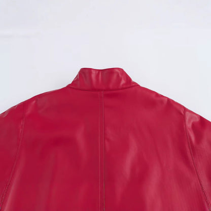 Red Leather-Style Short Cape Jacket for Women, Greenwich Village, BYMANYC New York.