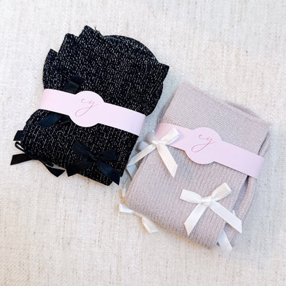 Shimmer Chic Bow Embellished Socks Set of 2