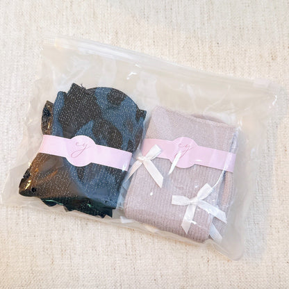 Shimmer Chic Bow Embellished Socks Set of 2