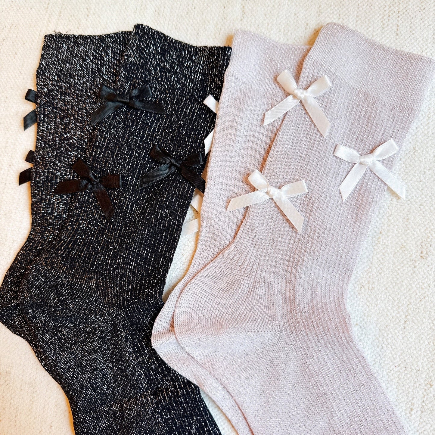 Shimmer Chic Bow Embellished Socks Set of 2