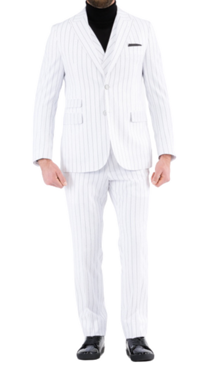 Bellagio White Black Mens 2 Button Slim Peak Lapel Suit With Pick Stitching Ticket Pocket Double Breasted Vest With Shaw