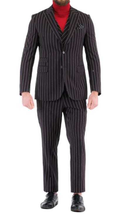 Bellagio Black White Mens 2 Button Slim Peak Lapel Suit With Pick Stitching Ticket Pocket Double Breasted Vest With Shaw