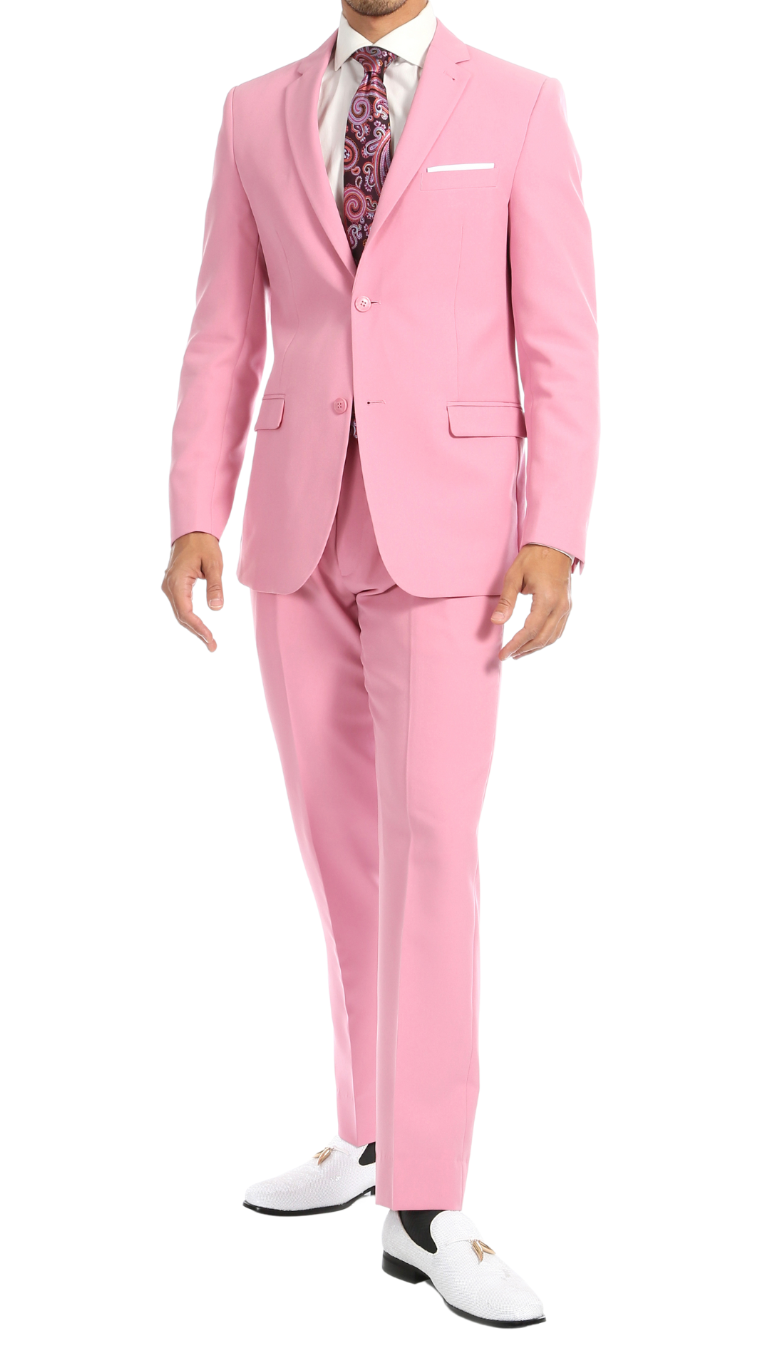 Paul Lorenzo Mens Pink Slim Fit 2 Piece Suit