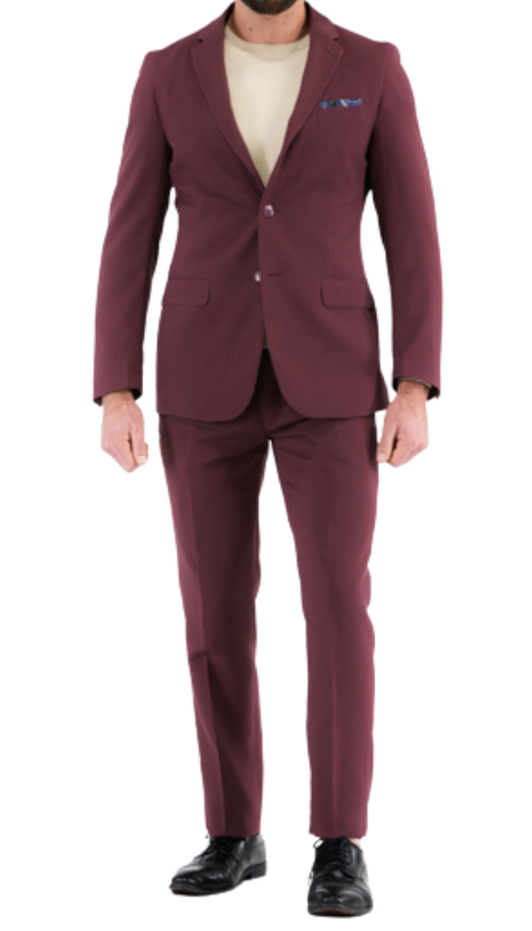 Paul Lorenzo Mens Burgundy Slim Fit 2 Piece Suit