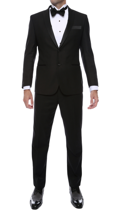 Debonair Black Slim Fit Peak Lapel 2 Piece Tuxedo Suit Set