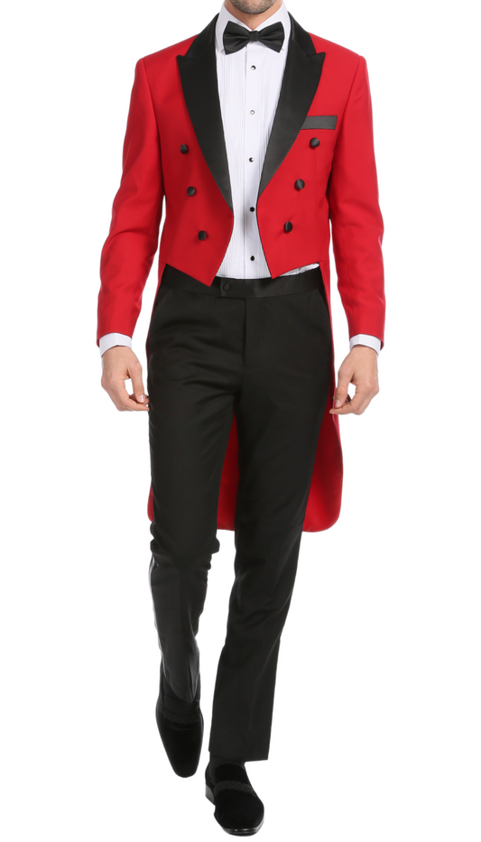 Ferrecci Men's Regular Fit Peak Lapel Red Tailcoat Tuxedo Set