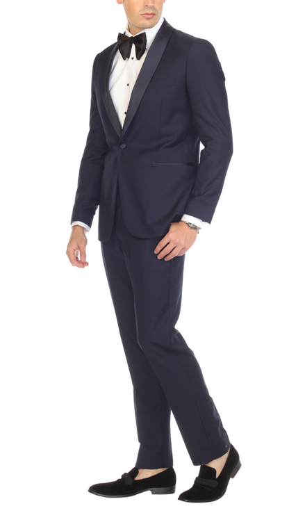 Ferrecci Men's Reno Navy / Navy Slim Fit Shawl Lapel 2 Piece Tuxedo Suit Set