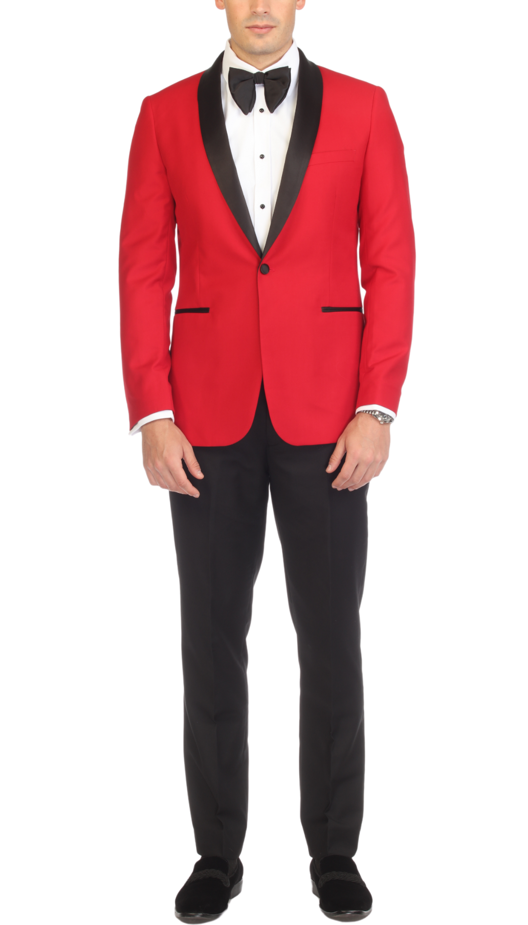 Ferrecci Men's Reno Red/Black Slim Fit Shawl Lapel 2 Piece Tuxedo Suit Set