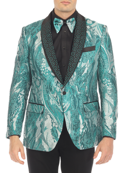 Cosmopolitan Aqua Men's Shawl Collar Tuxedo 1 Button 2 Vent Slim Fit Blazer